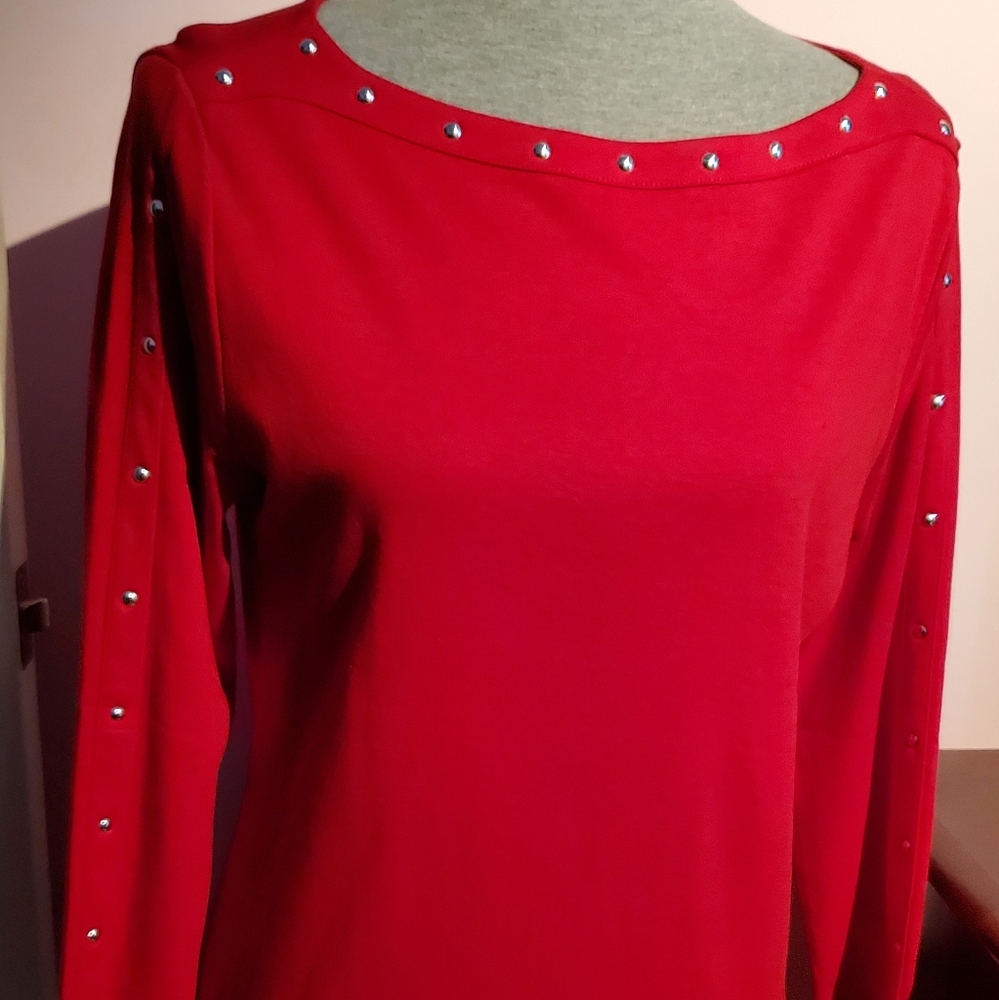 NWT Karen Scott red medium blouse with beading